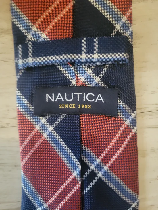 Nautica Red & Navy Plaid Men's Tie - Picture 2 of 3